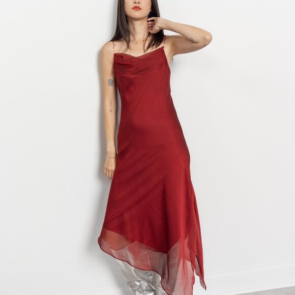 90s Vintage Maroon Slip Dress, Beaded Straps, Small - Picture 4 of 10